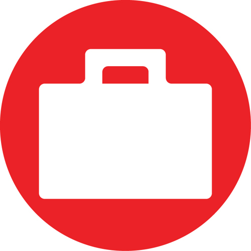 Red circular icon with a white briefcase inside