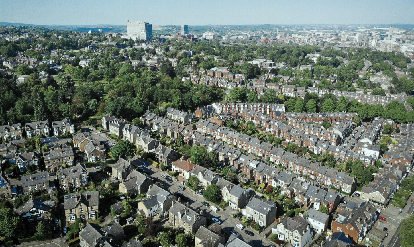 Arial view of rooftops