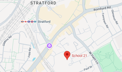 Screenshot of Google map showing School 21, Stratford