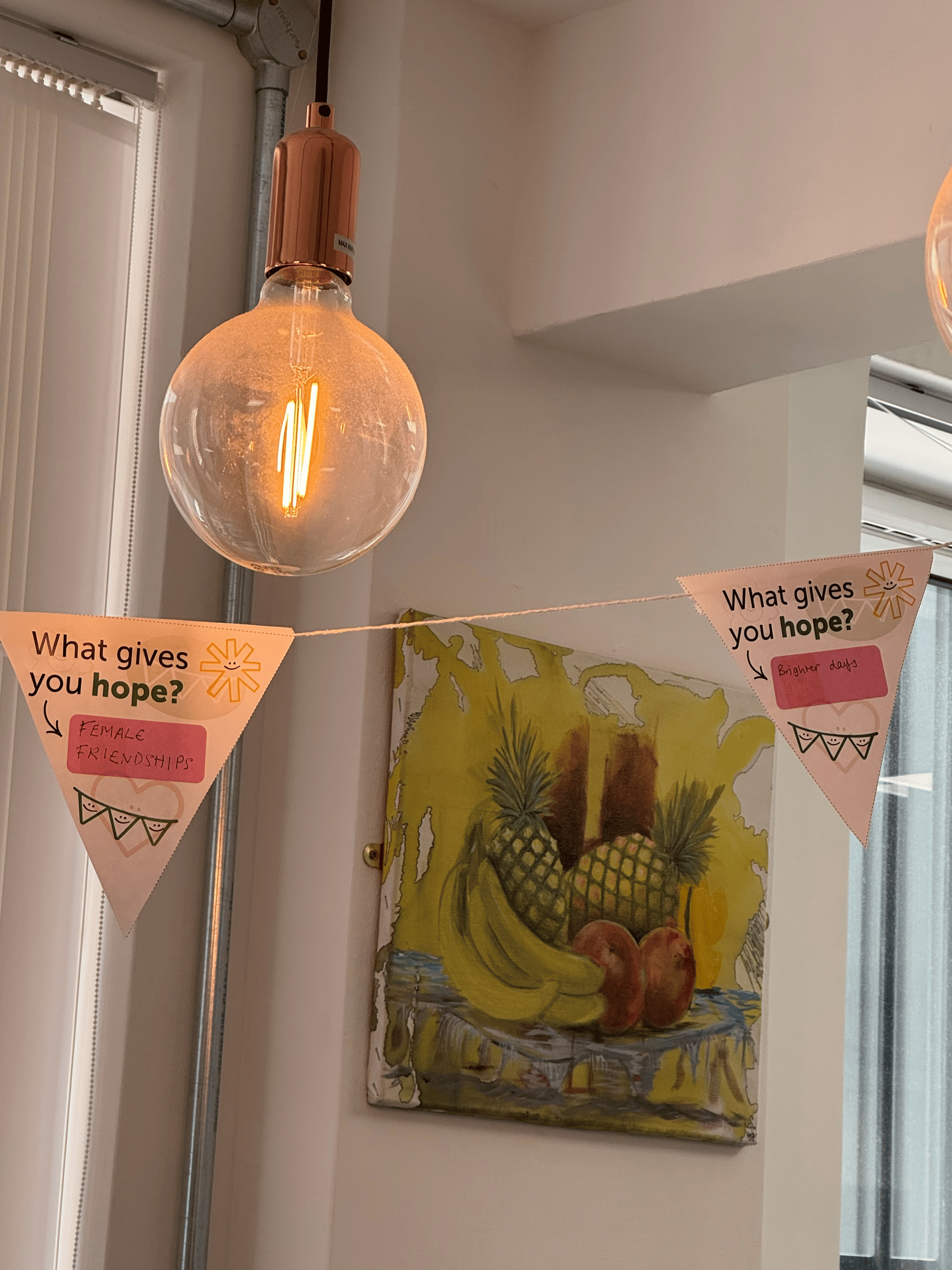 Bunting with messages of hope made by Crisis staff